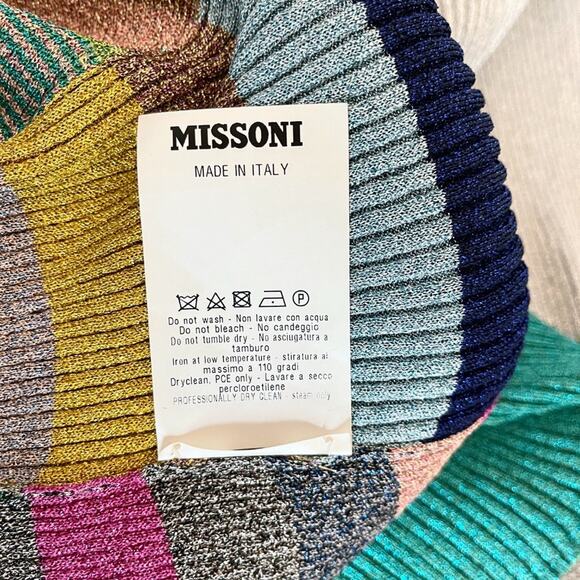 Missoni Metallic Striped Ribbed Knit Midi Dress Green Lettuce Hem Multicolor - Picture 12 of 12